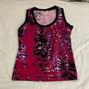 Vintage Retro Y2K Pink Black Purple Abstract Feather Print Blouse